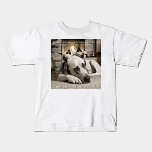 My name is Ned, and now I'm a bed. CUTE Great Dane with Kittens sleeping on top of him. Perfect gift for Vets and Cat and Dog moms and dads Kids T-Shirt